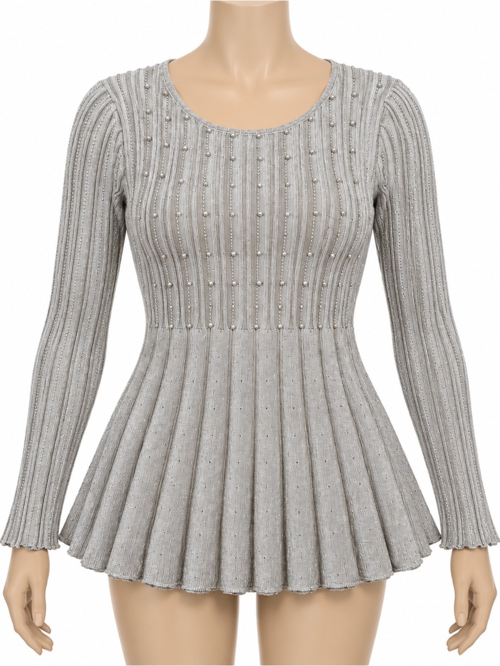 Skye’s The Limit Womens M Silver Metallic Pearl Ribbed Peplum Sweater NWT